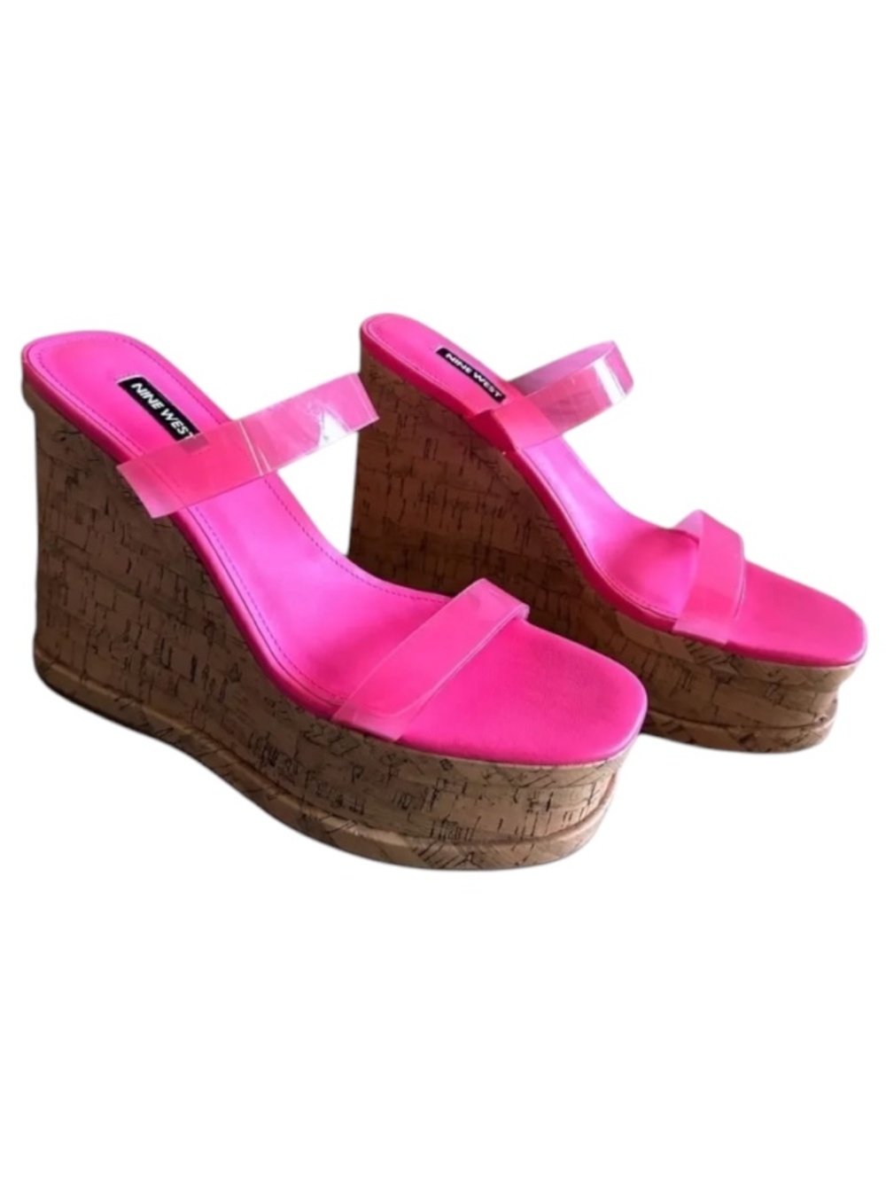 Nine West Rapps Hot Pink Clear Platform Wedge Sandals Size 10 NWOB